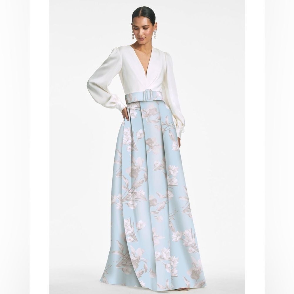 Sachin + Babi Zoe Blue White Floral Gown Dress Size 6 No Belt - Picture 2 of 14
